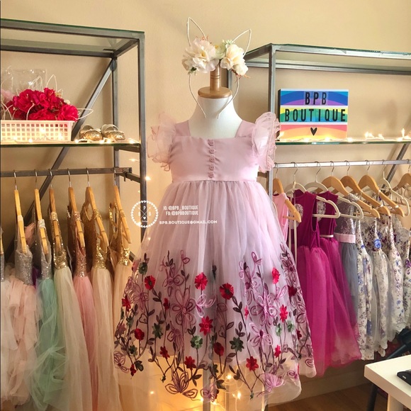 3/4T Pink Floral Embroidered Tulle Boutique Dress - Picture 3 of 6
